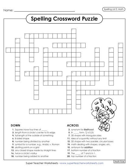 Math Spelling Crossword