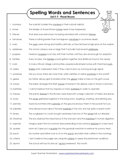 Spelling Sentences (E-7)