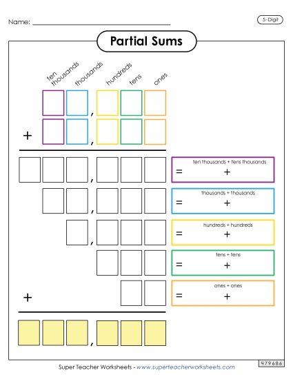 New Partial Sums Outline (5-Digit) Spanish Worksheet New Partial Sums Outline (5-Digit) Spanish Worksheet