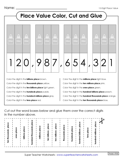 Place Value Color, Cut & Glue (12-Digits)