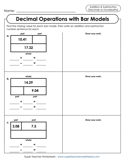 Adding and Subtracting to Hundredths with Bar Models