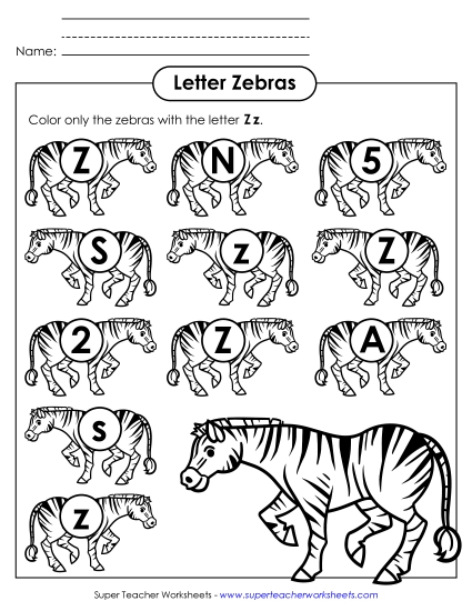 Letter Z z Recognition - Zebra