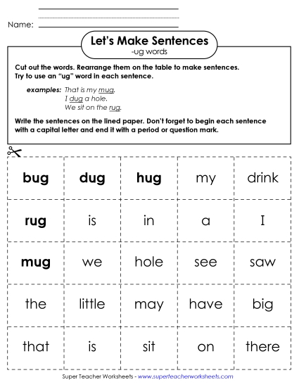 Make Sentences: Word Cards (-ug)