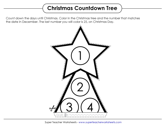 Christmas Countdown Tree Worksheet
