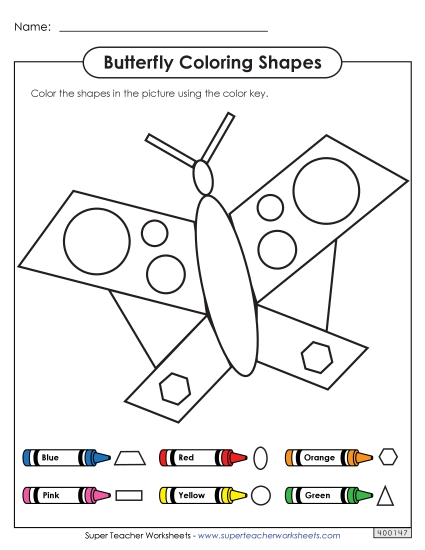 Coloring Shapes - Butterfly Geometry Worksheet