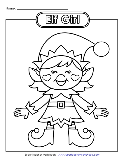 Elf (Girl) Christmas Worksheet