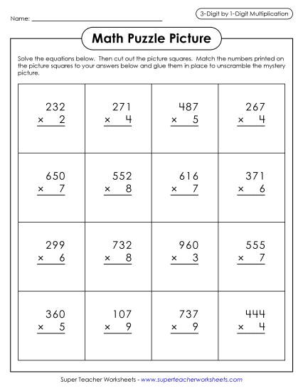 Egg Hunt Math Picture Puzzle<br>(Multiplication 3-Digit by 1-Digit)