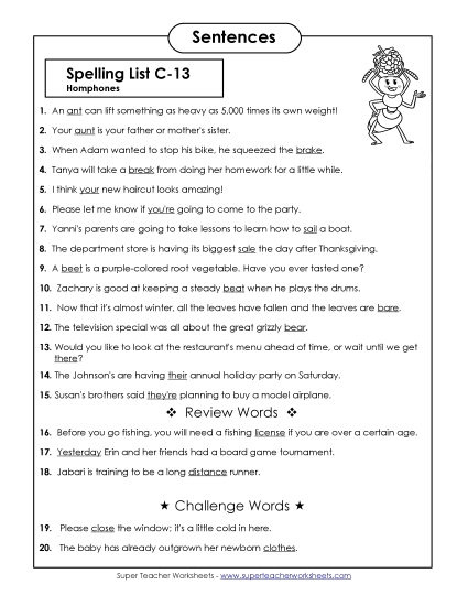 Spelling Test Sentences (C-13)