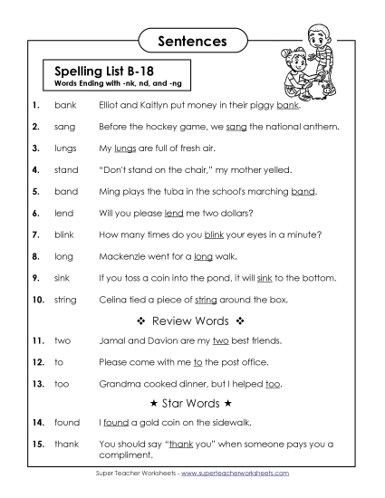 Spelling Test Sentences (B-18)