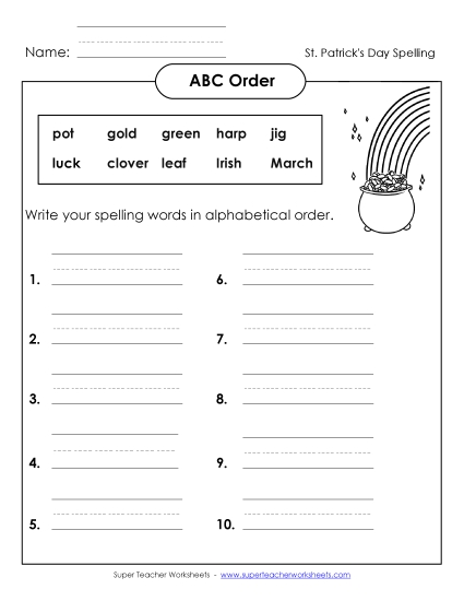 ABC Order: Write List (A-St. Patrick\'s Day)