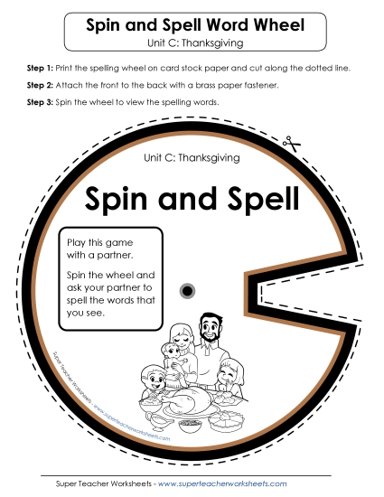 Spin and Spell (C-Thanksgiving) Spelling C Worksheet