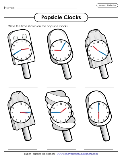 Popsicle Clocks - Nearest 5 Minutes