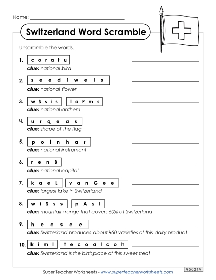 Switzerland Word Scramble