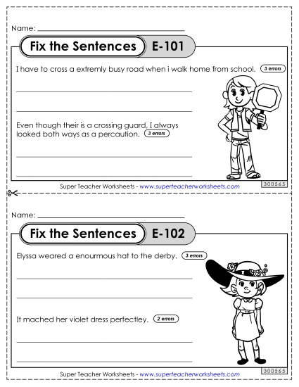 Fix the Sentences E-101 through E-105