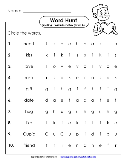 Horizontal Word Hunt (A-Valentine\'s Day)