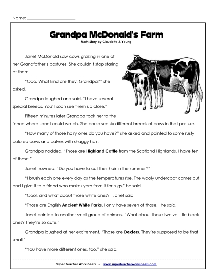 Math Story - Grandpa\'s Cows