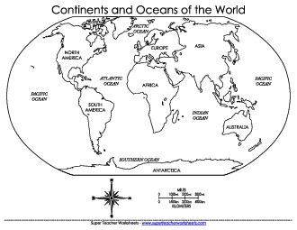 Continent and Ocean Map Free 3rd Grade Social Studies Worksheet