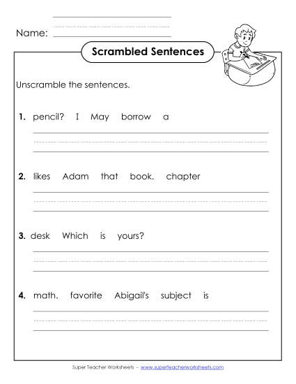 Scrambled Sentences (A-School Words) 