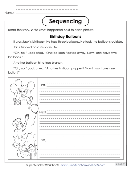 Sequencing Story: Birthday Balloons