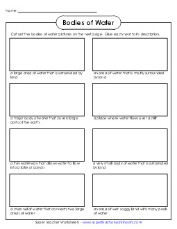 Bodies of Water Activity: Cut & Glue 3rd Grade Science Worksheet