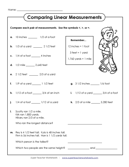 Comparing Linear Measurements (Inches, Feet, Yards, Miles)