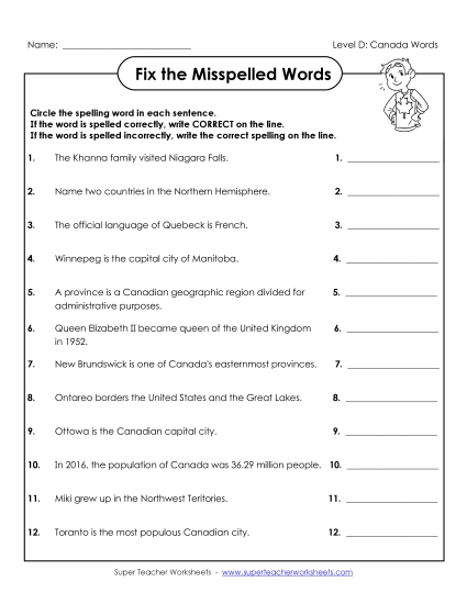 Fix the Misspelled Words (D-Canada Words) 