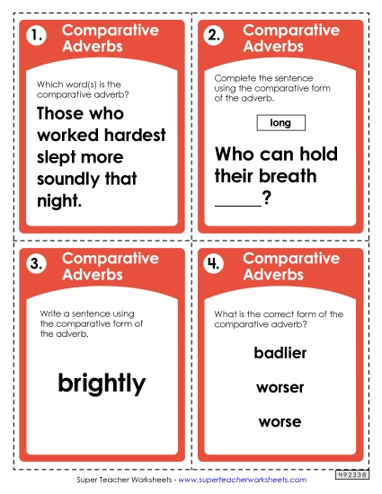 Task Cards: Comparative Adverbs