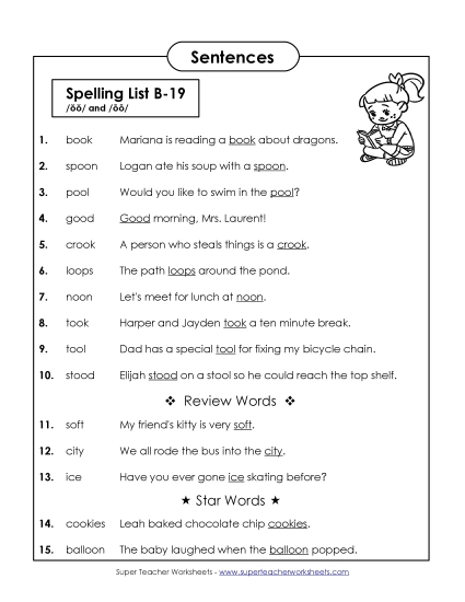 Spelling Test Sentences (B-19)