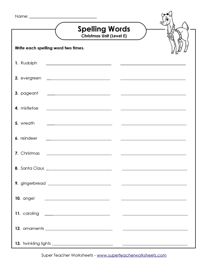 Write Twice Spelling E Worksheet