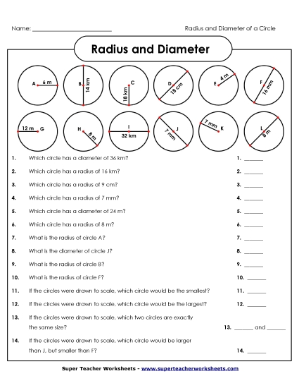 Another Radius & Diameter Worksheet 