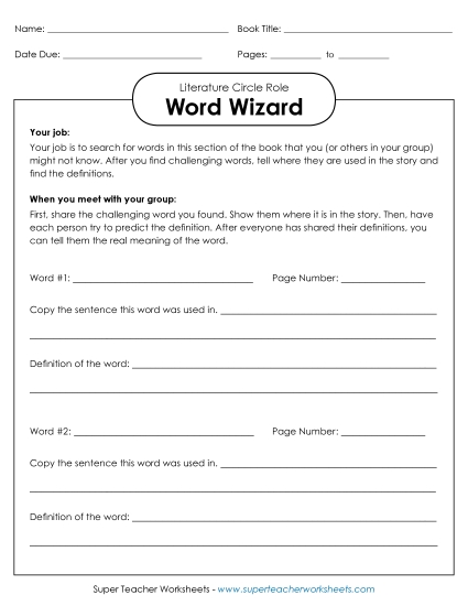 Literature Circles : Word Wizard