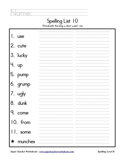 List 10: Word List