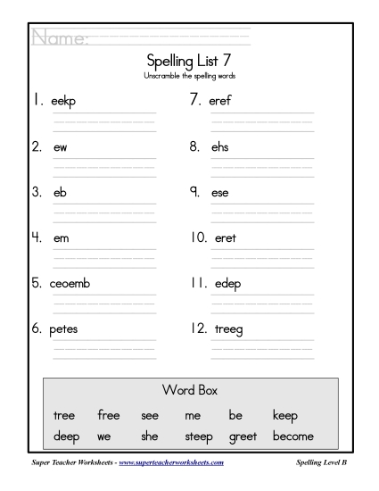 List 7: Word Scramble