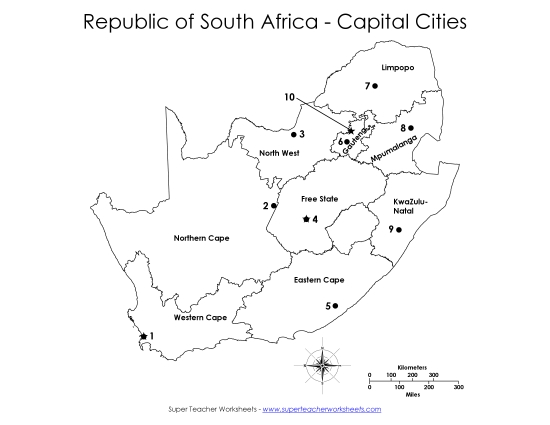 Numbered Capital Cities Map #2