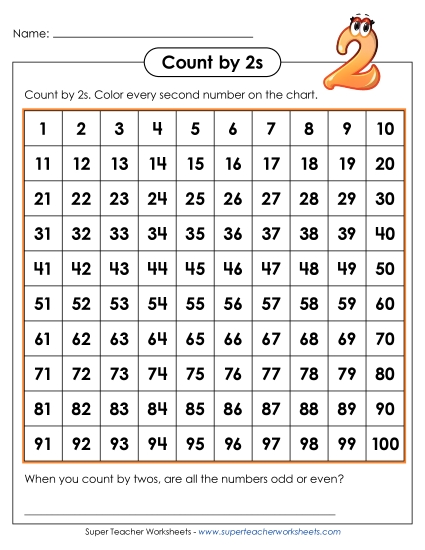 Hundreds Chart - Count by 2s