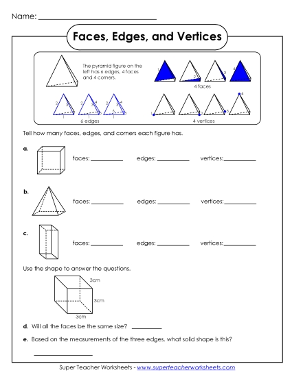Faces, Edges, and Vertices Worksheet 2