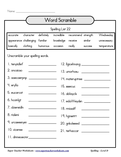 List 22: Word Scramble