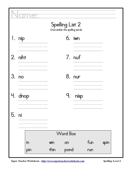 List 2: Word Scramble