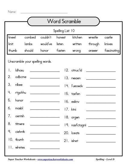List 10: Word Scramble