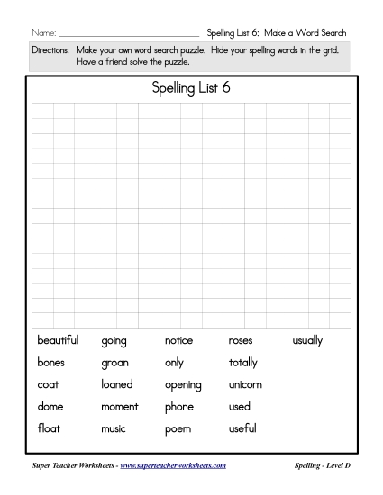 List 6: Make a Word Search