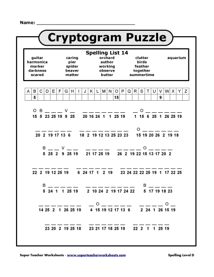 List 14: Cryptogram Puzzle