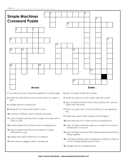 Simple Machines: Crossword Puzzle