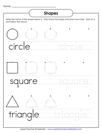 Trace & Write Shapes Free Geometry Worksheet