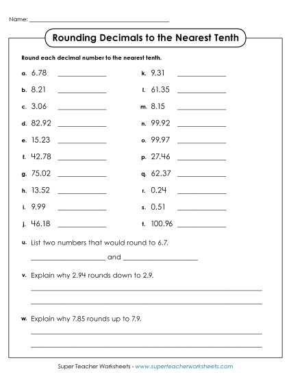 Decimal Rounding - Nearest Tenth