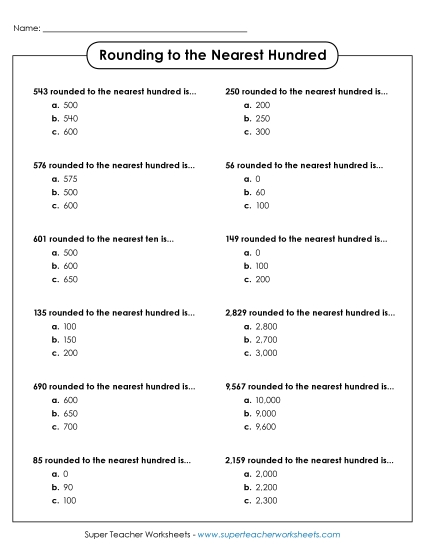 Rounding to the Nearest Hundred - Multiple Choice