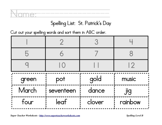Holiday List -&nbsp; St. Patrick\'s Day: ABC Order