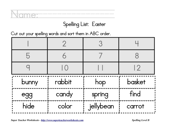 Holiday List - Easter: ABC Order