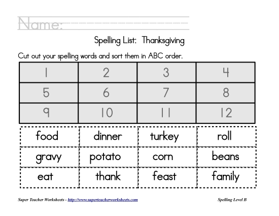 Holiday List - Thanksgiving: ABC Order