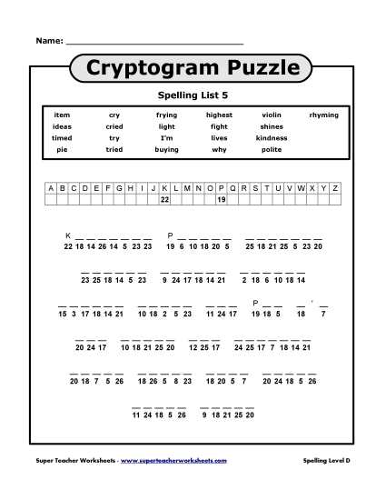 List 5: Cryptogram Puzzle