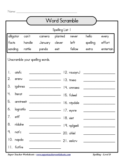 List 1: Word Scramble